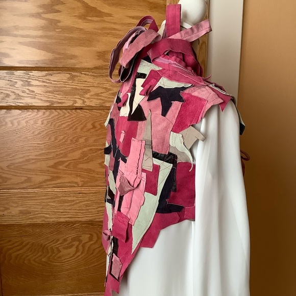 LOVEMATTERS Designer Deconstructed Pink Suede Patchwork Vest - Picture 14 of 15